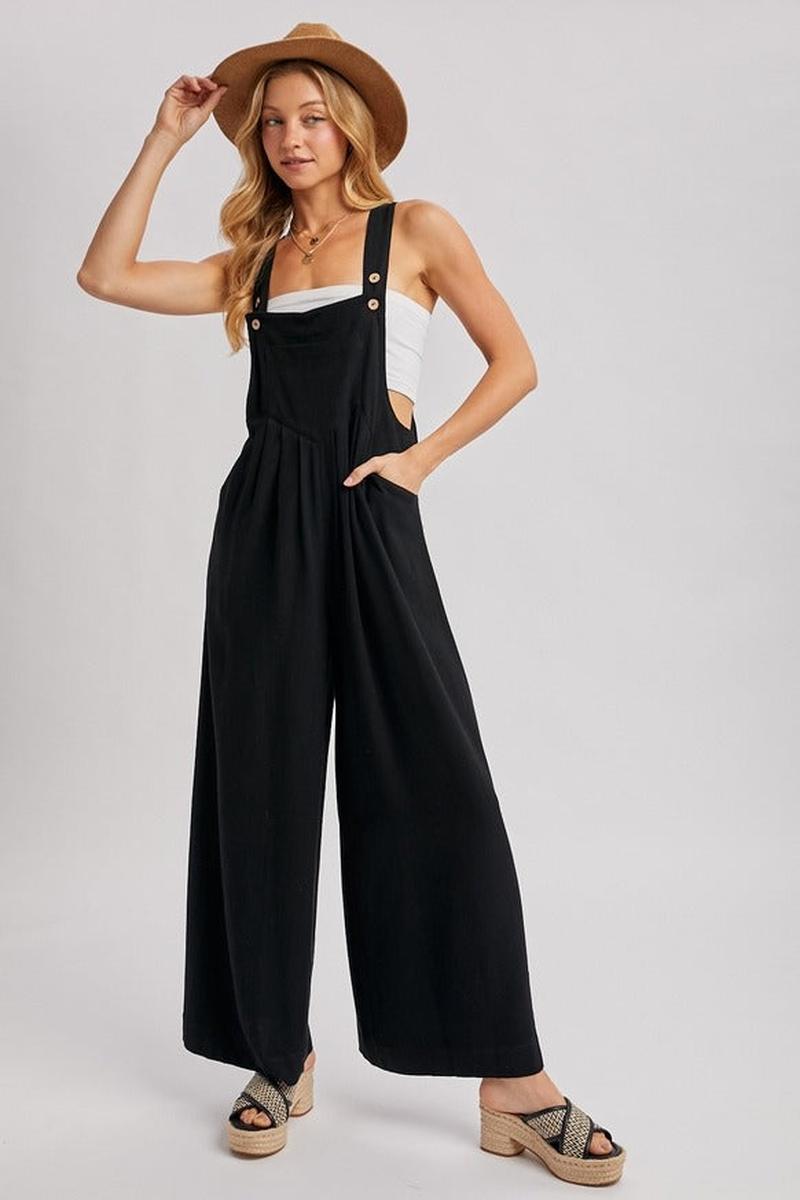 Blueivy - Flowy Wide Leg Overall Jumpsuit in Black