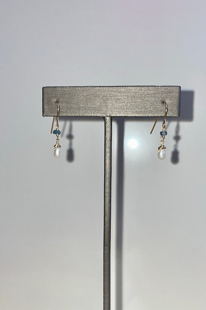 Tree Myriah - Kyanite and Pearl Lotus Earrings in Gold