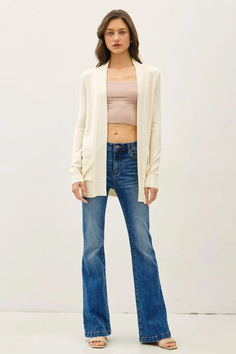 Be Cool - Cotton Blend Knit Open Front Cardigan in Snow White