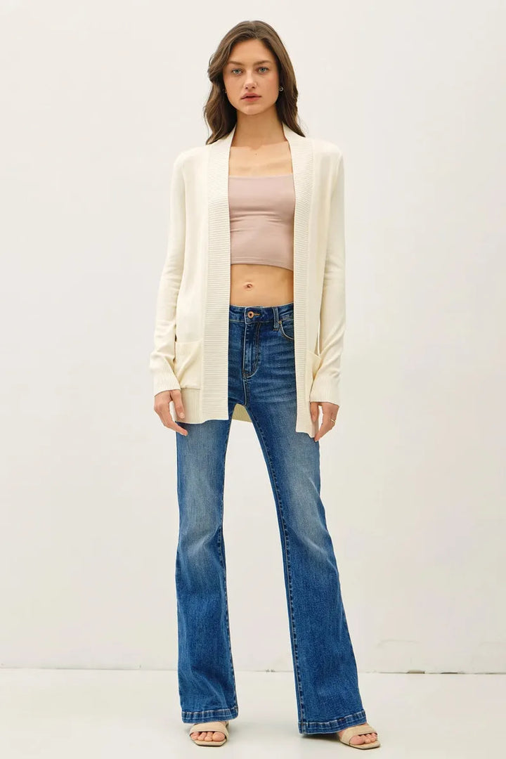 Be Cool - Cotton Blend Knit Open Front Cardigan in Snow White