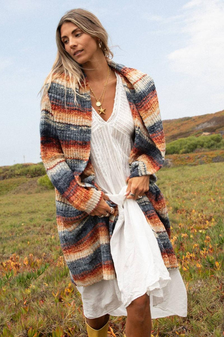 Lovestitch -  Knit Space Dye Long Sleeve Open Front Cardigan in Rust/Navy