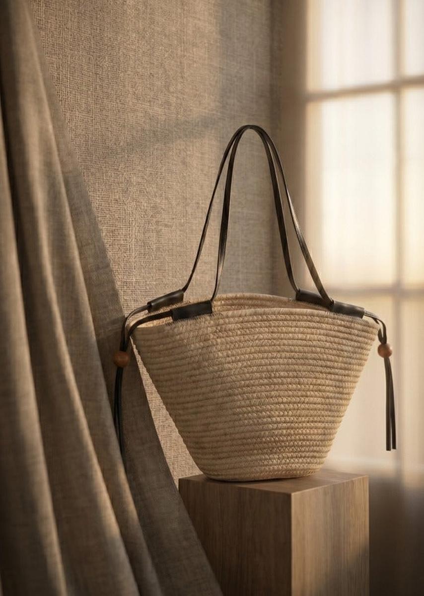 Urban Daizy - Woven Rope Tote Bag with Leather Handles