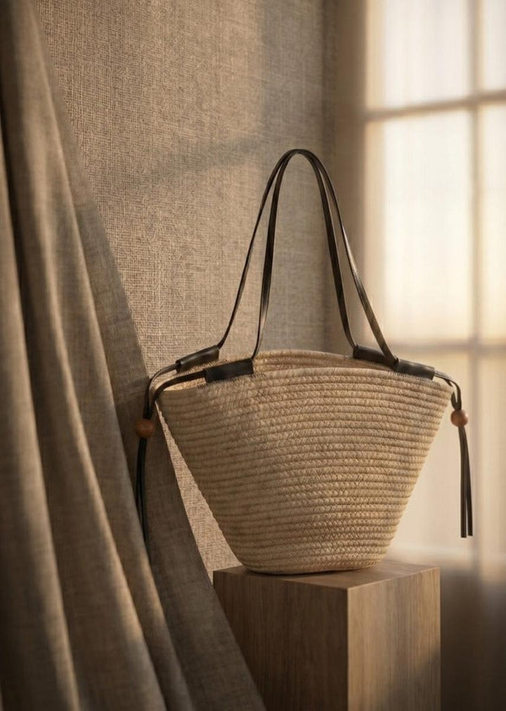 Urban Daizy - Woven Rope Tote Bag with Leather Handles