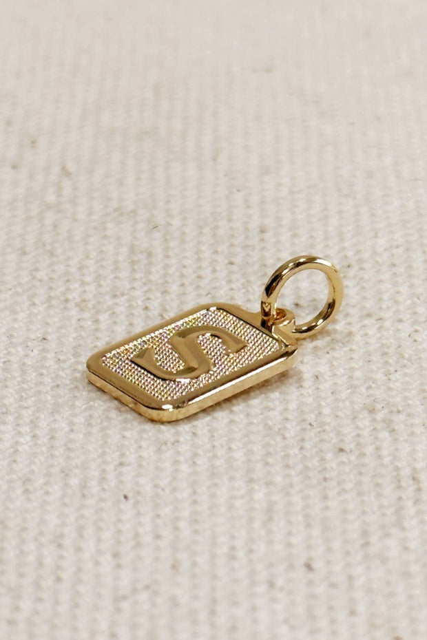GoldFi - Textured Initial Plate Pendant - Letter S