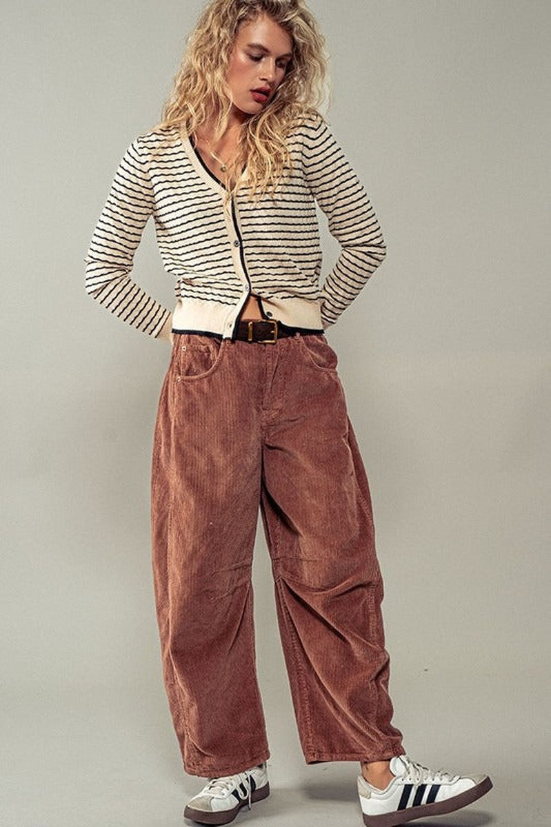 Urban Daizy - Pyramidal Striped Cardigan in Tan/Black