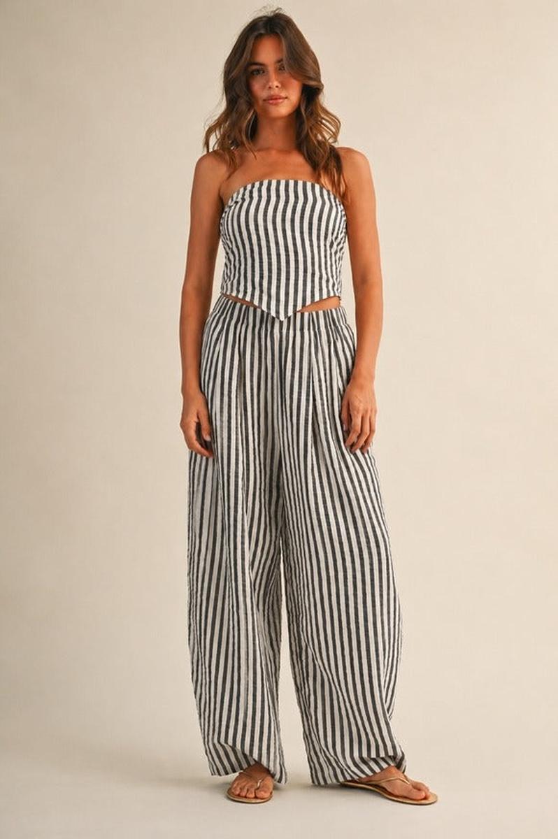Klesis - Striped Smocked Back Tie Handkercheif Top and Barrel