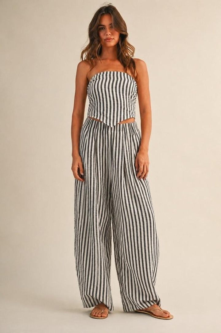 Klesis - Striped Smocked Back Tie Handkercheif Top and Barrel