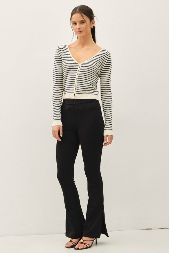 Be Cool - Stripe Cropped Vneck Cardigan