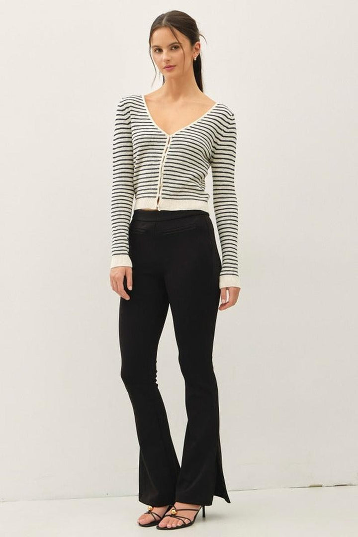 Be Cool - Stripe Cropped Vneck Cardigan