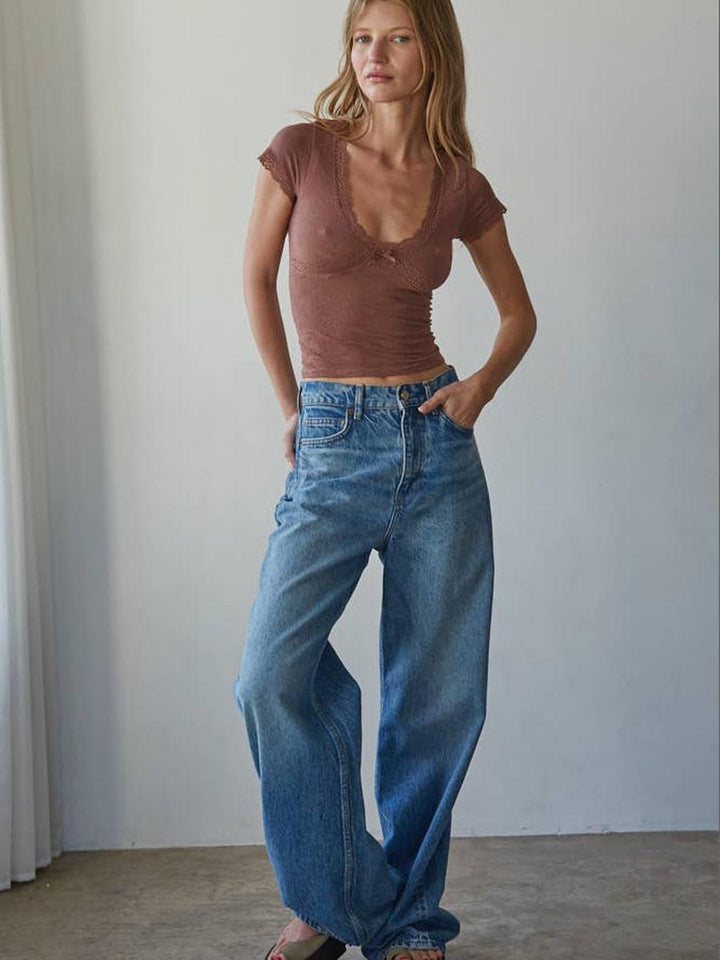 By Together - Knit Jacquard Pattern Seamless V-Neck Top