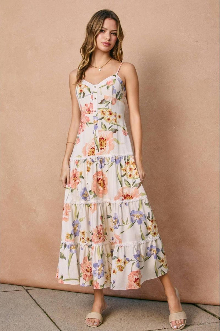 Dress Forum - Honeysuckle Drift Lace Tiered Midi Dress in Spring Garden