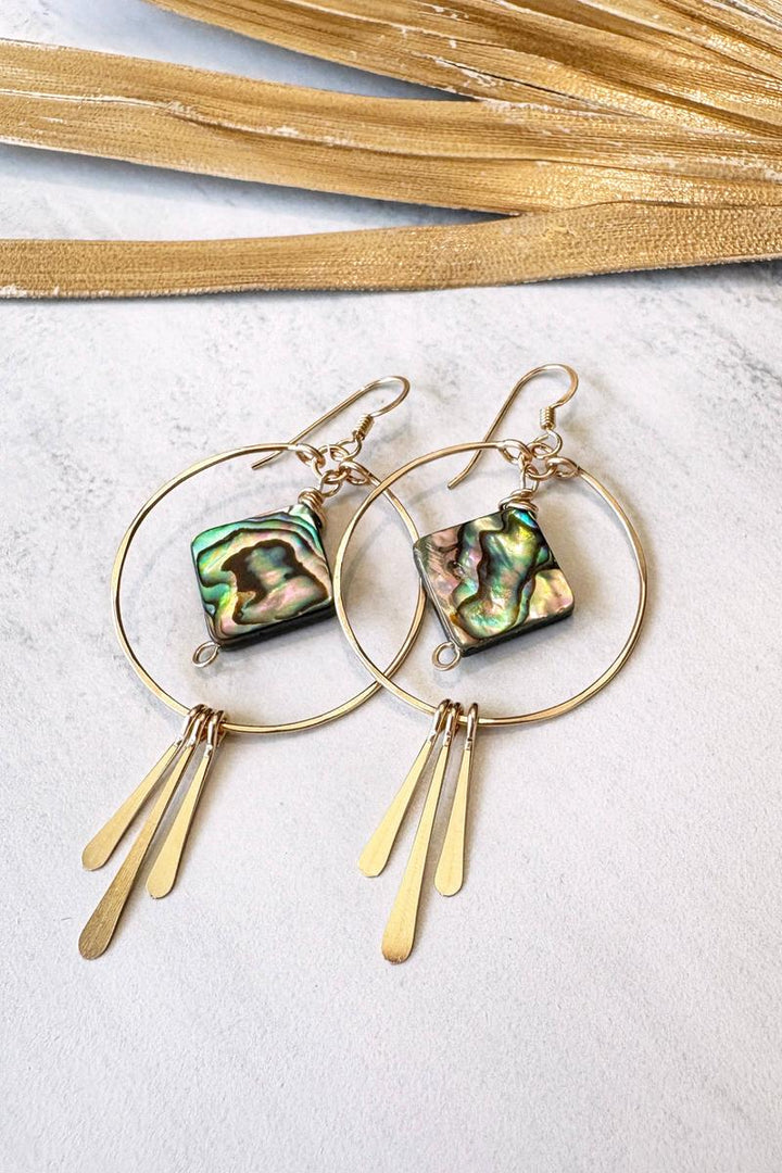 Quinn Sharp - Circle Hoop Diamond Abalone Triple Fringe