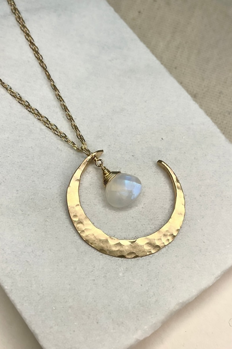 Elysium Jewelry - Moonstone Crescent Moon Necklace in Sterling Silver