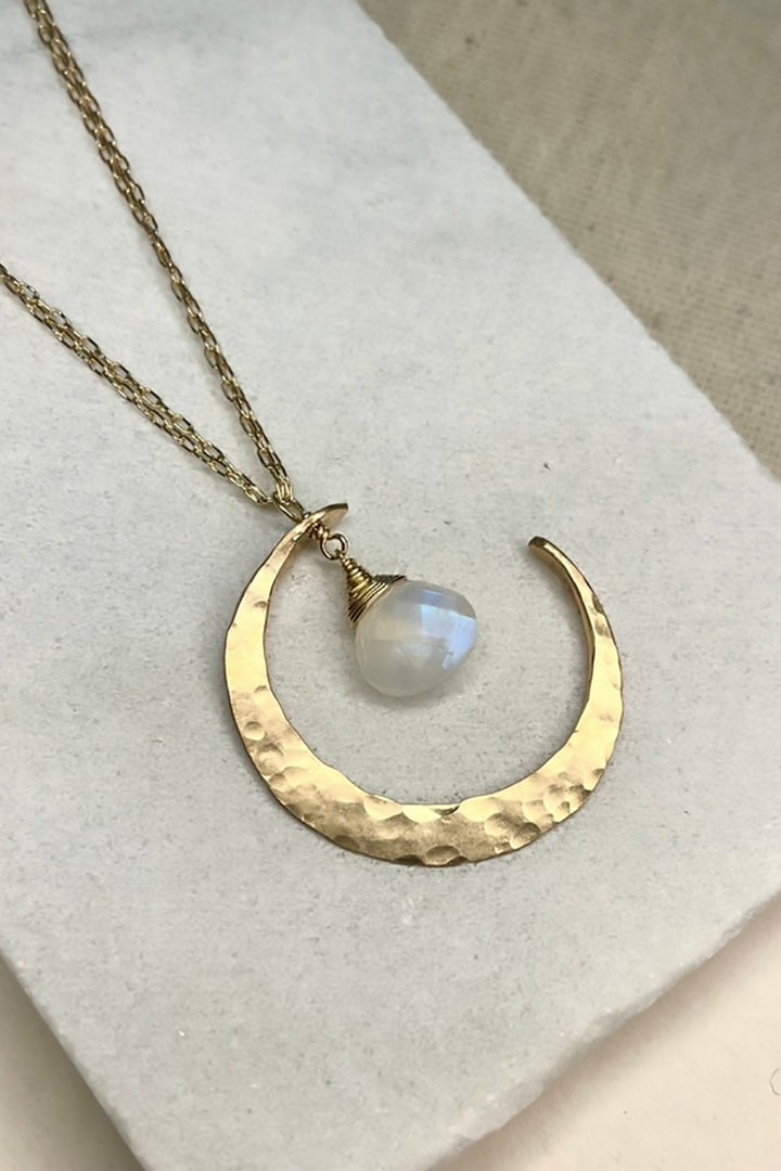 Elysium Jewelry - Moonstone Crescent Moon Necklace in Sterling Silver