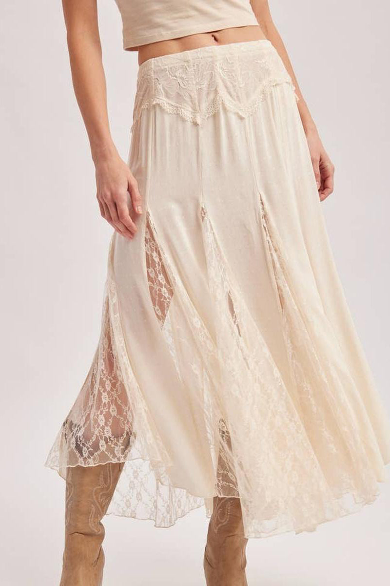 Bluivy - Boho Flowy Lace Maxi Skirt with No Lining - Easter Day in Ecru