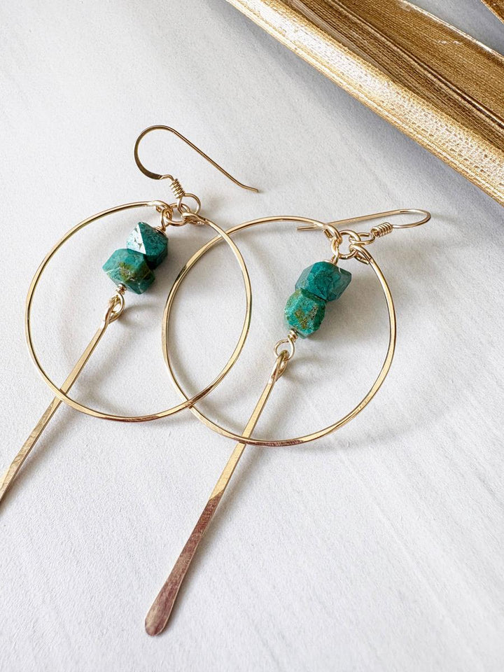 Quinn Sharp - Circle Hoops Double Turquoise Nugget in Gold