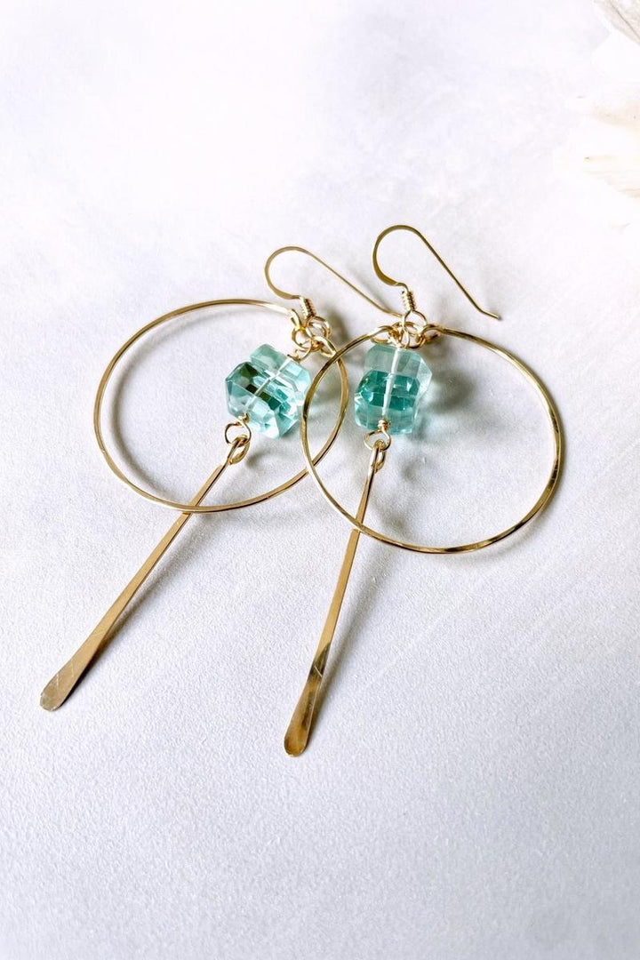 Quinn Sharp - Teal Quartz Long Spike Hoops in 14kt Gold Filled