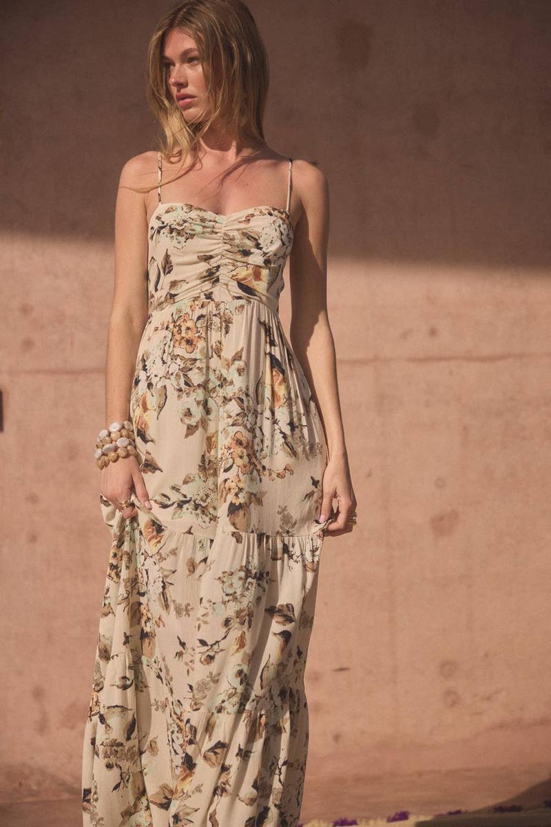 Promesa - Floral Crepe Wide-Leg Tiered Ruffle Cami Jumpsuit in Cream