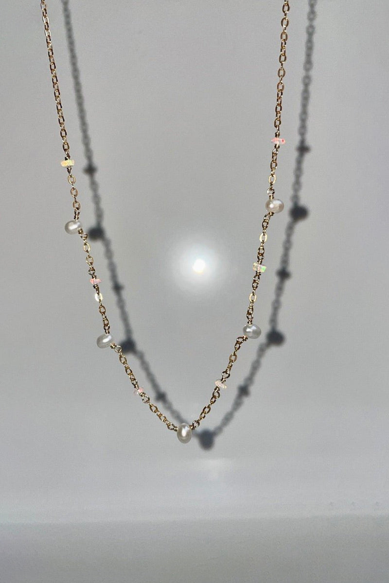 Tree Myriah - Fiery Opal and Pearl Cove Necklace in Gold