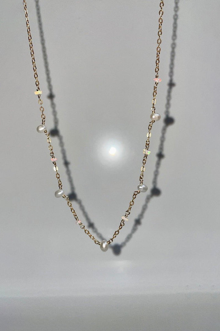 Tree Myriah - Fiery Opal and Pearl Cove Necklace in Gold