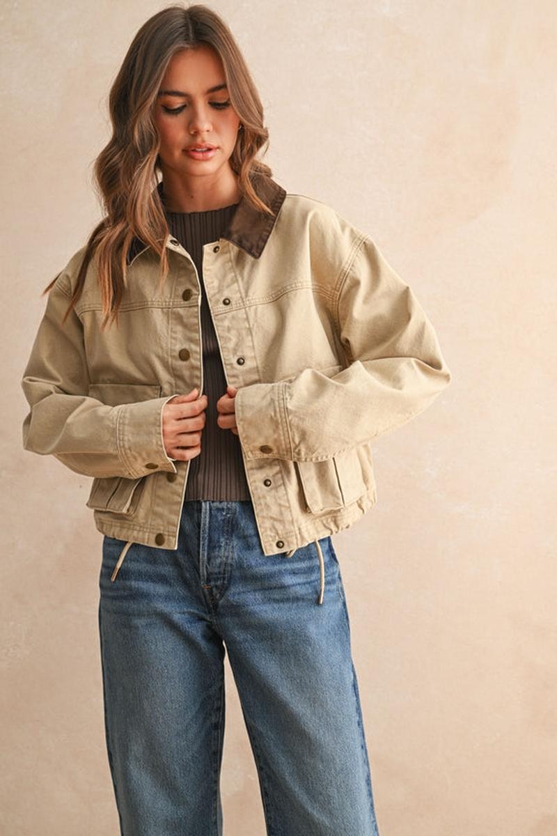 MIOU MUSE - Collar Contrasted Utility Jacket