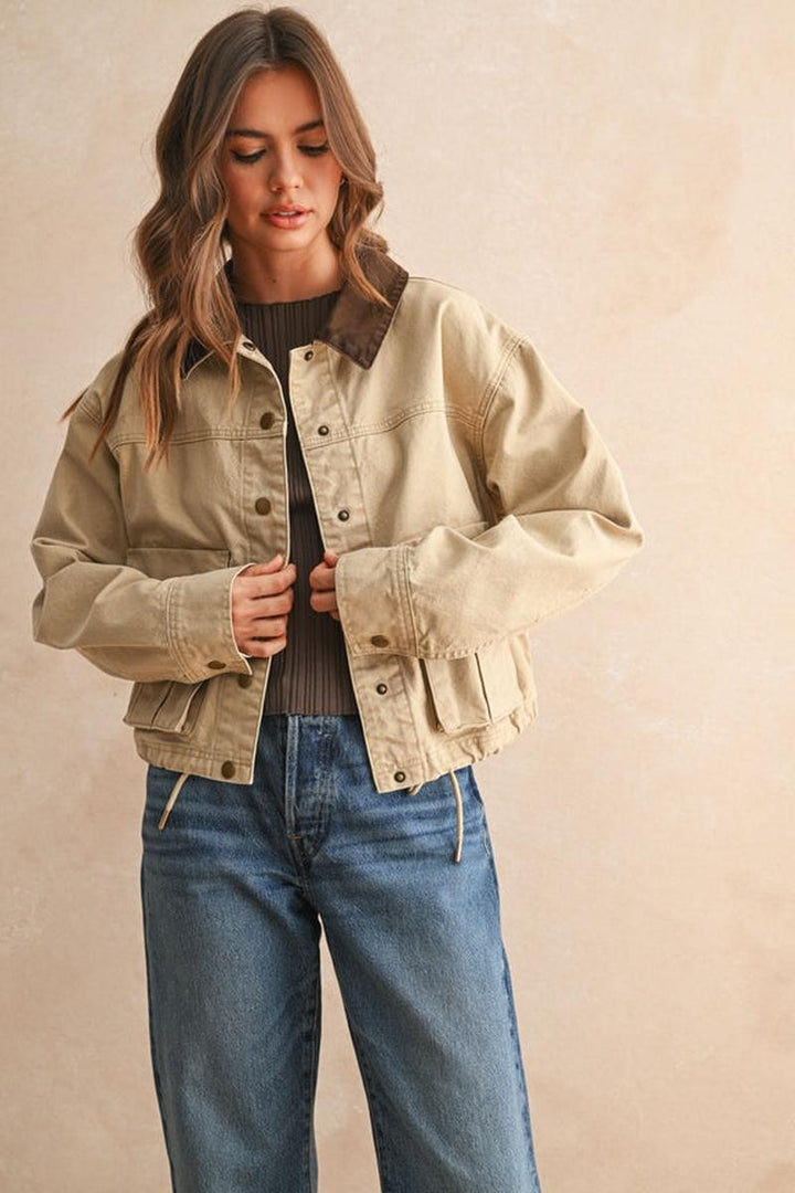 MIOU MUSE - Collar Contrasted Utility Jacket