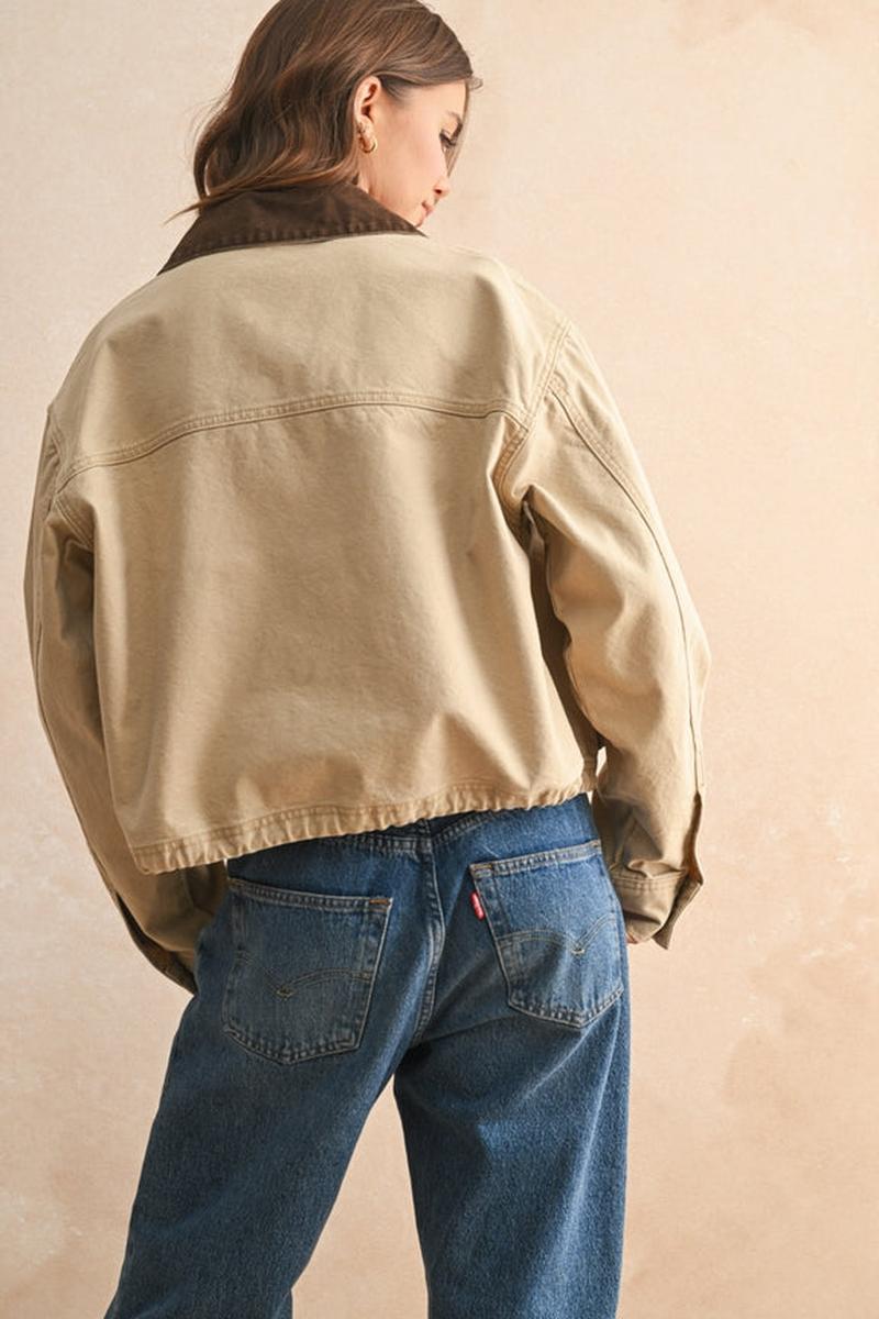 MIOU MUSE - Collar Contrasted Utility Jacket