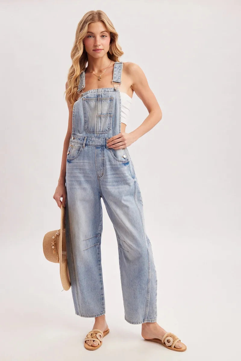 Bluivy - Denim Barrel Overalls in Light Wash