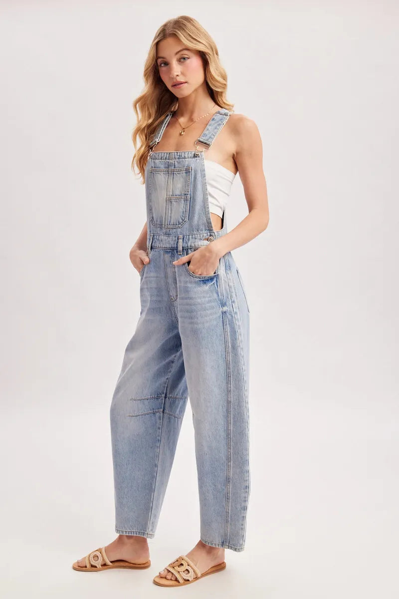 Bluivy - Denim Barrel Overalls in Light Wash