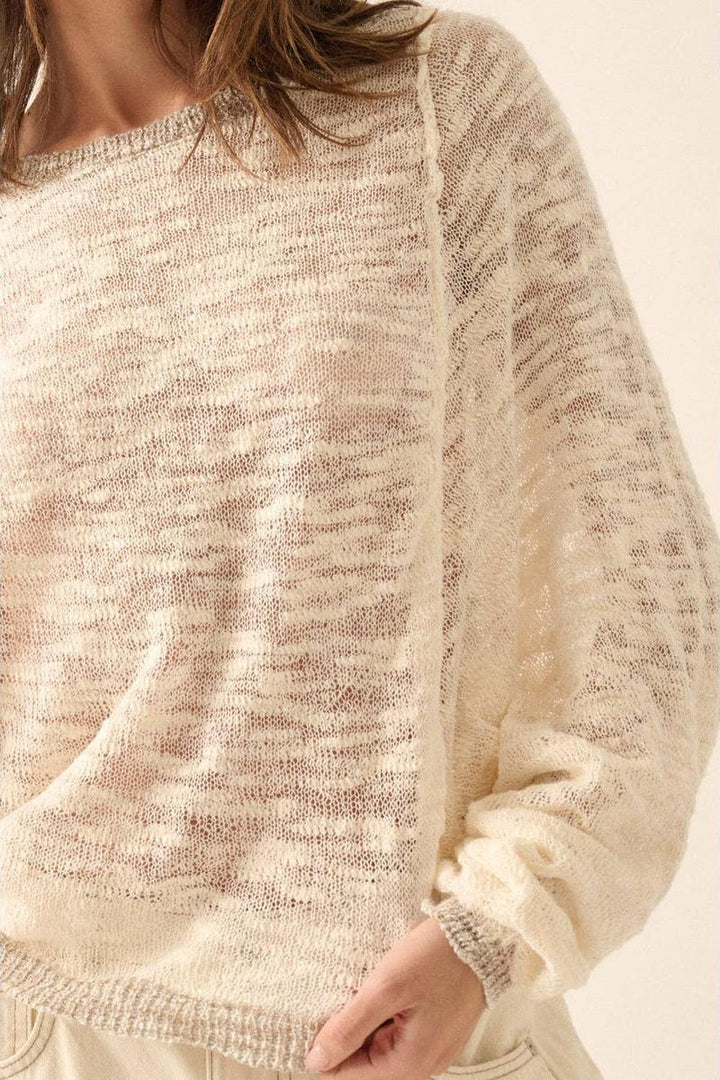 Promesa - Burnout Knit Dolman-Sleeve Sweater in Cream
