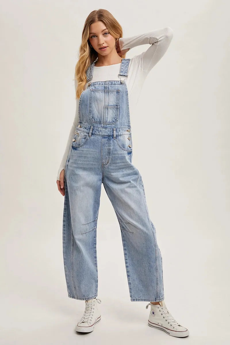 Bluivy - Denim Barrel Overalls in Light Wash