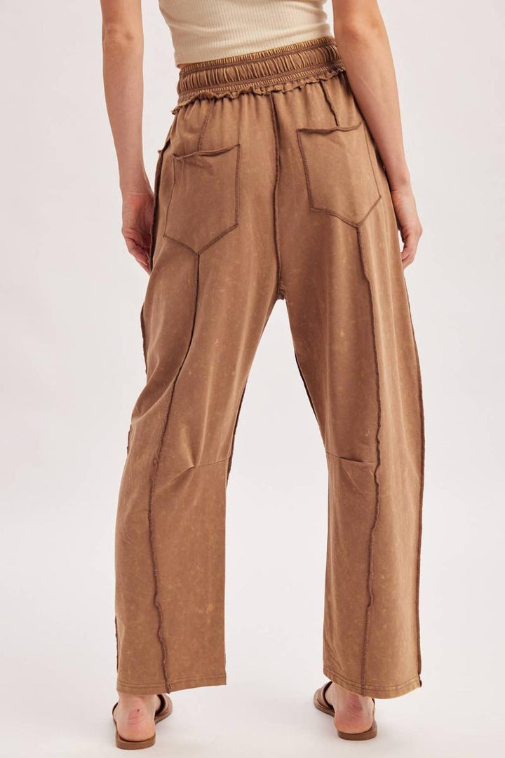 Bluivy - Washed Out Exposed Seam Barrel Pants in Latte
