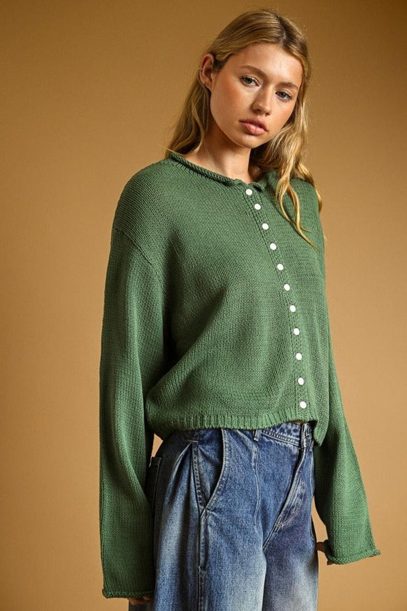 MIOU MUSE - Button Front Easy Knitted Cardigan