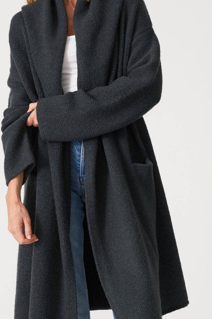Lovestitch -  Cozy Oversized Two Pocket Hooded Cardigan in Pine