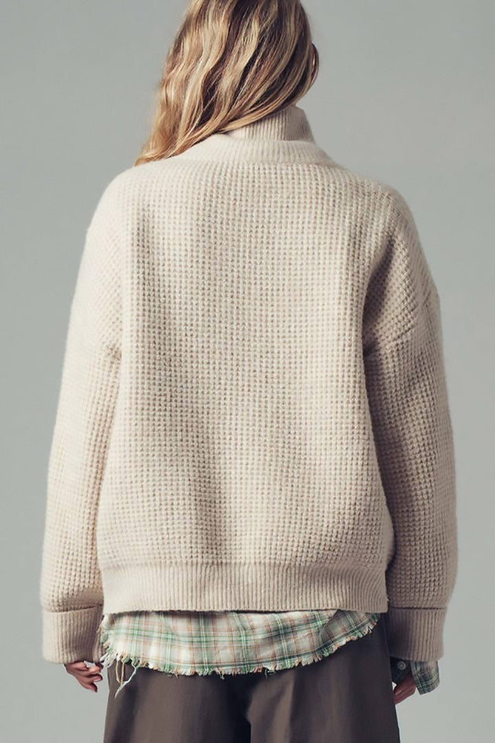 Urban Daizy - Relaxed Waffle Knit High Neck Sweater