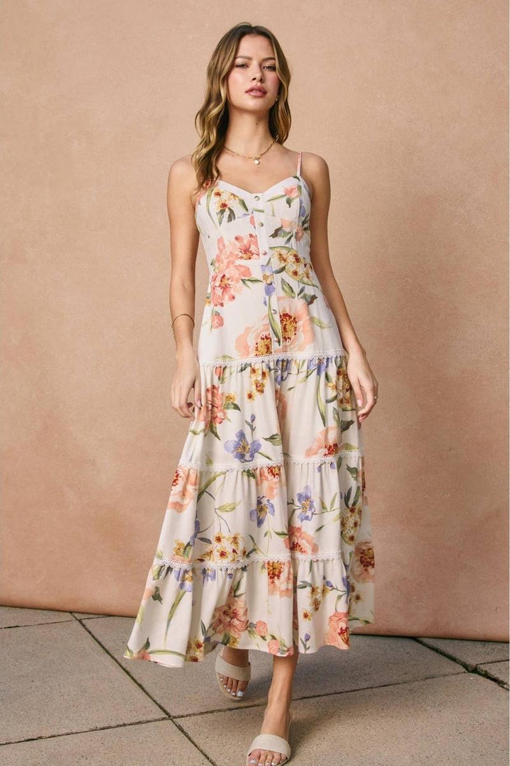 Dress Forum - Honeysuckle Drift Lace Tiered Midi Dress in Spring Garden