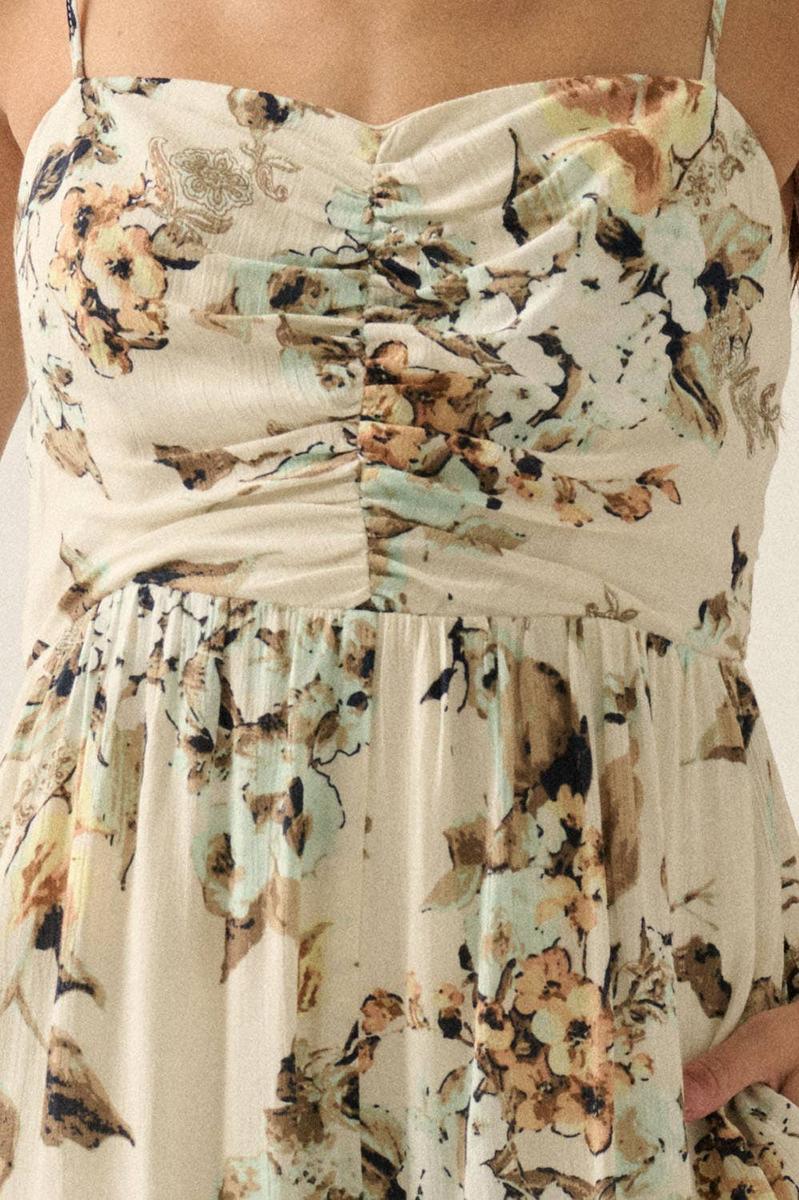 Promesa - Floral Crepe Wide-Leg Tiered Ruffle Cami Jumpsuit in Cream