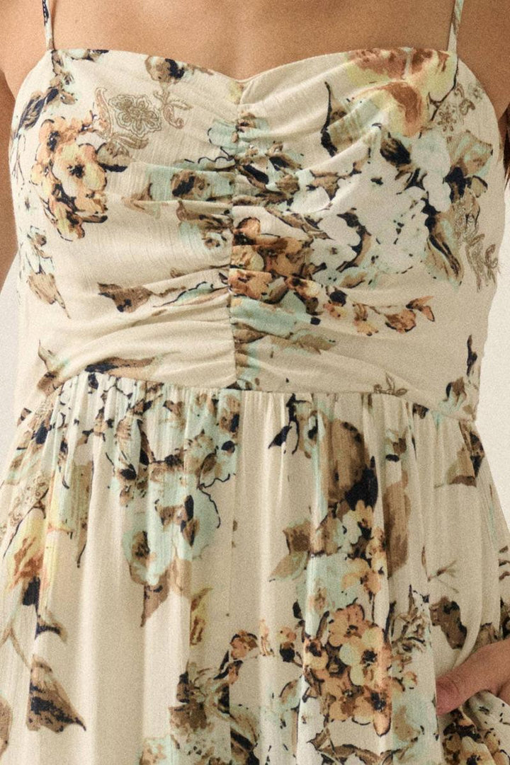 Promesa - Floral Crepe Wide-Leg Tiered Ruffle Cami Jumpsuit in Cream