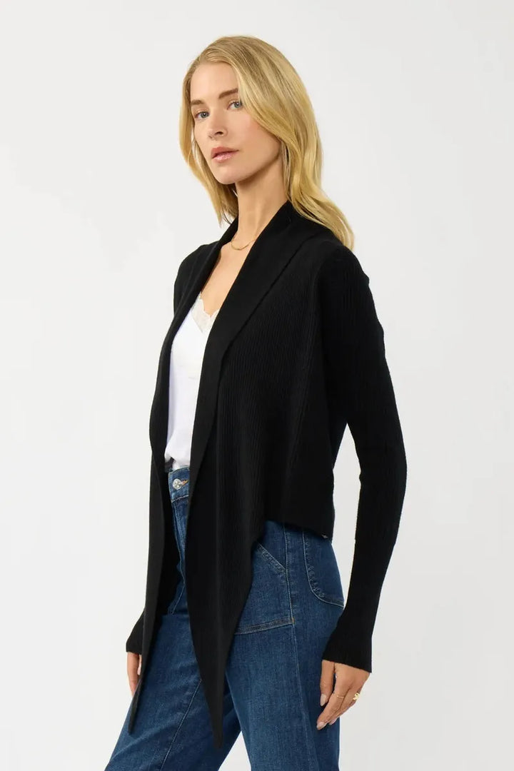 Lovestitch - Waffle Knit Long Sleeve Tie Front Cardigan in Black