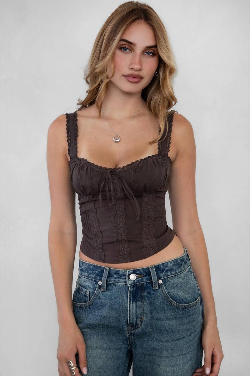 TICTOC - TILLA Sweetheart Neckline with Lace Trim Milkmaid Corset Top in Black