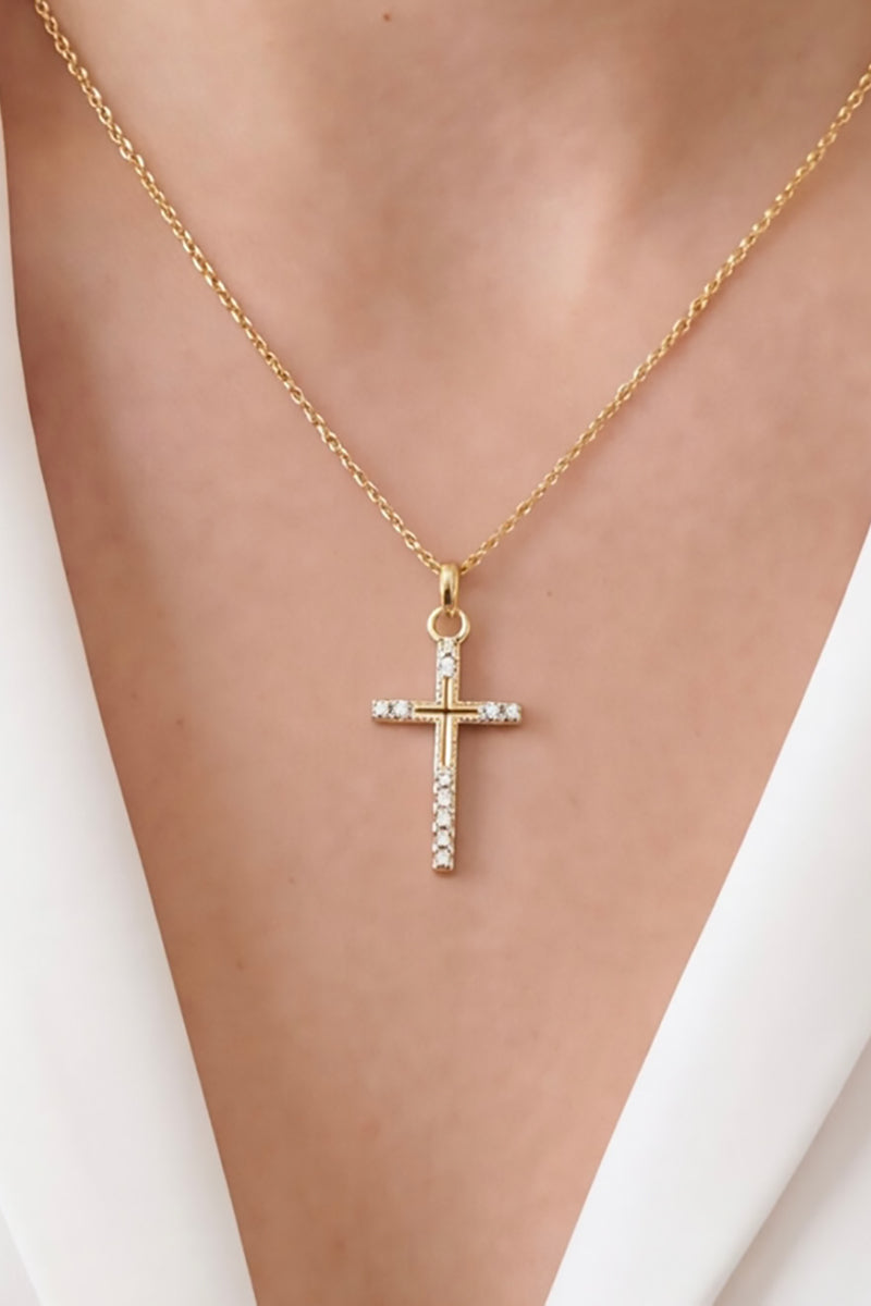 GoldFi - 18k Gold Filled Thin Cross Cubic Zirconia Charm