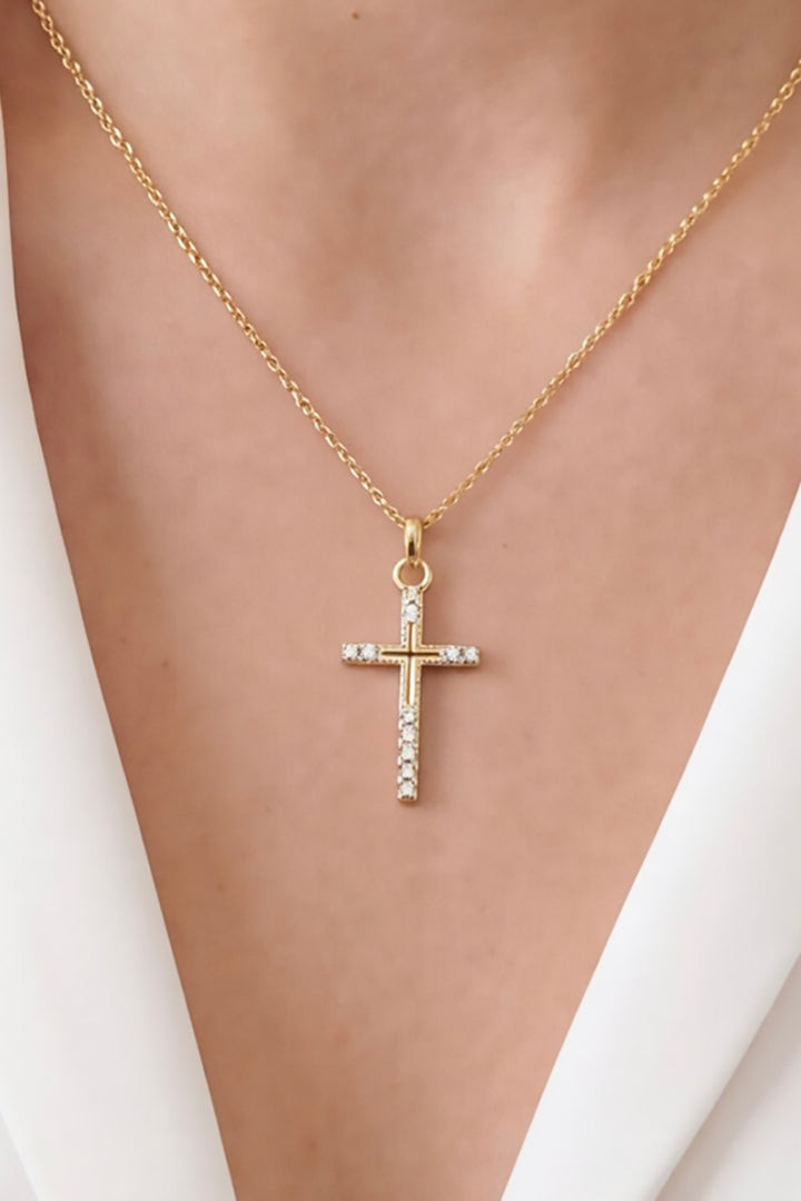 GoldFi - 18k Gold Filled Thin Cross Cubic Zirconia Charm