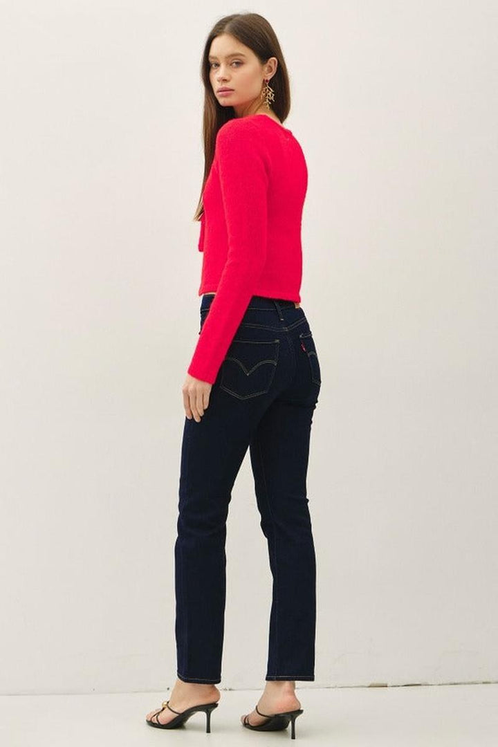 Be Cool - Ultra Soft Wooly Tie Detail Cardigan in Red
