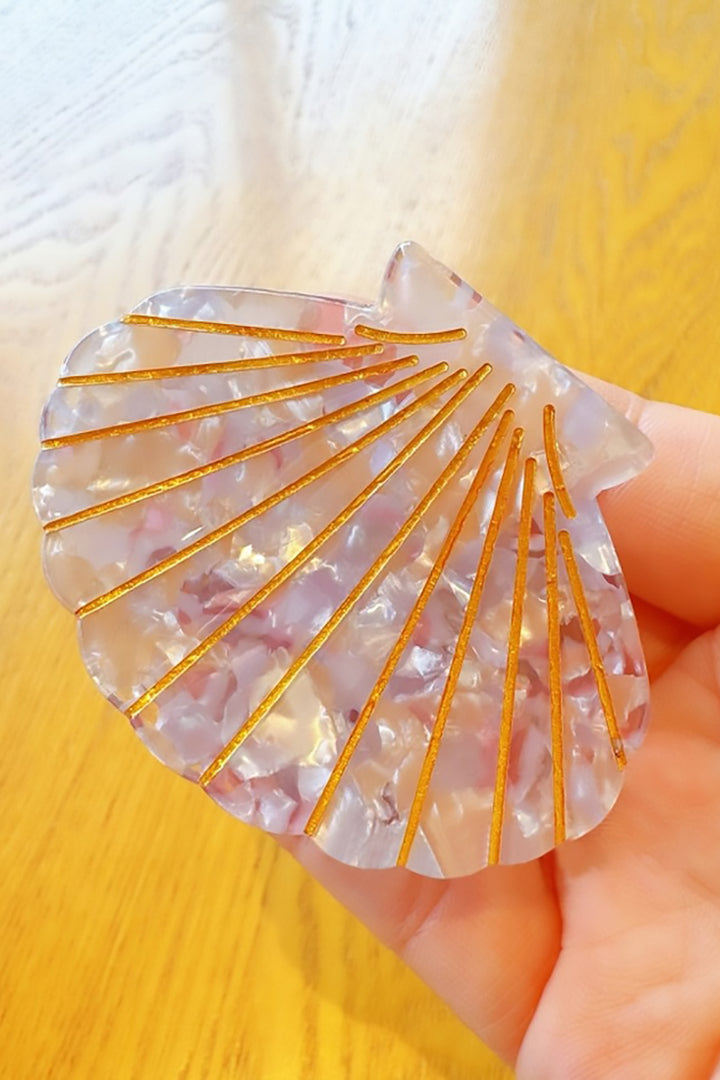SoapElenGlen - Colorful Marble Shell Hair Clip with Golden Line Design