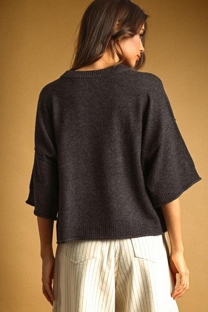 MIOU MUSE - Short Sleeve Knit Crop Top
