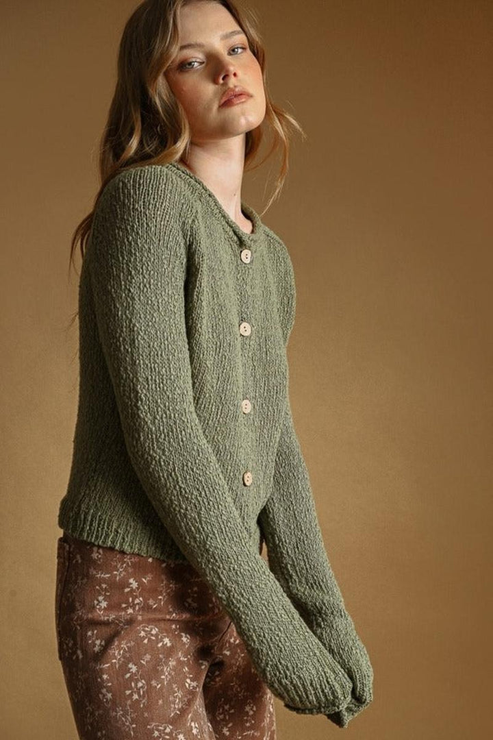MIOU MUSE - Button Front Sweater Knit Cardigan