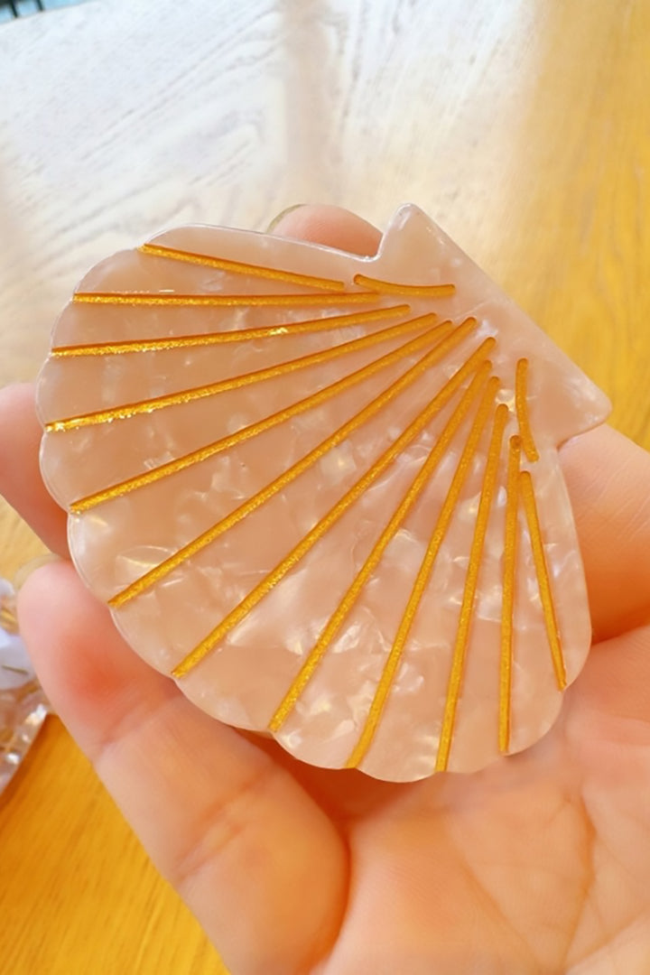 SoapElenGlen - Colorful Marble Shell Hair Clip with Golden Line Design