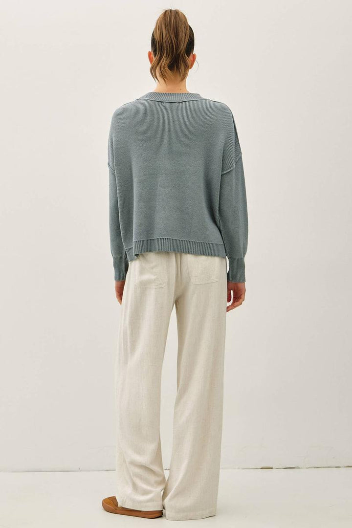 Be Cool - Ribbed Knit Sweater With Raw Seam in Teal