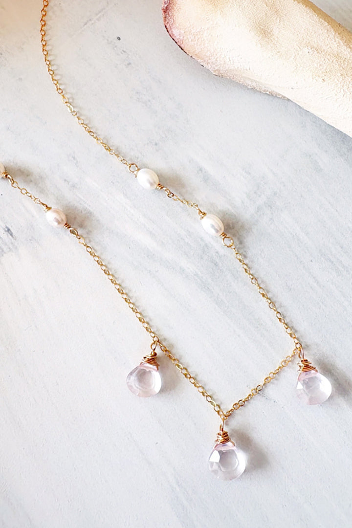 Quinn Sharp - 18” Gold Filled Triple Gemstone and Pearl Necklace