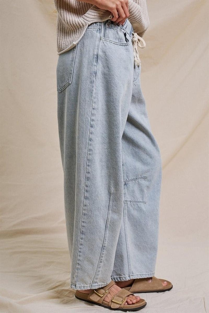 Urban Daizy - Relaxed Drawstring Barrel Denim Pants